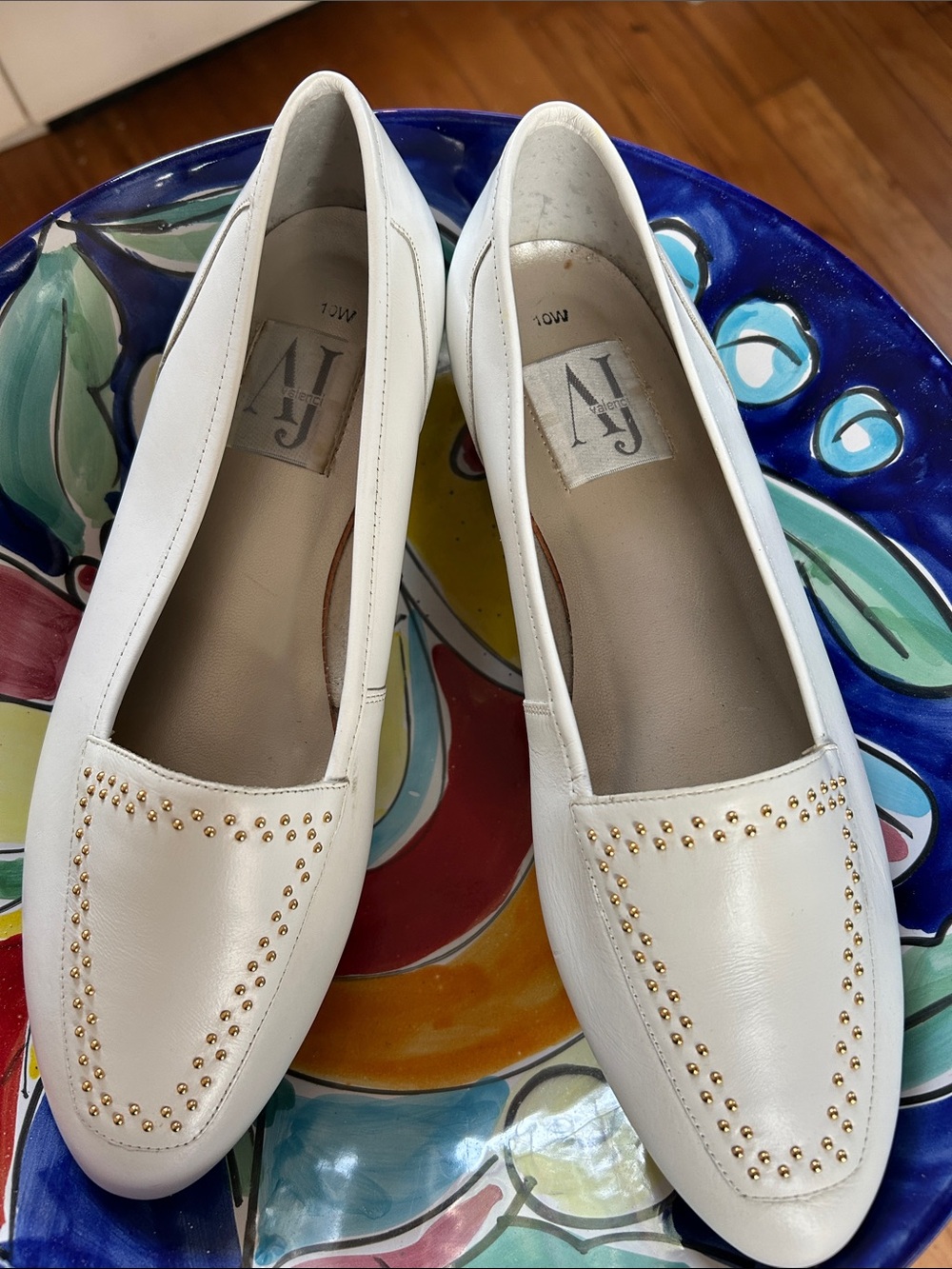 Aj Valenci White Leather Studded Loafers worn once, VERY soft